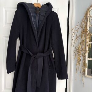 Dawn Levy Midnight Blue Wool Down Insulated Coat With Hood